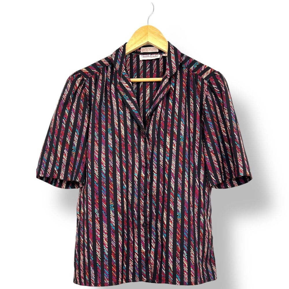 Diane Von Furstenberg Vintage Silk Wrap Top Geometric Size 8 Blouse Shirt